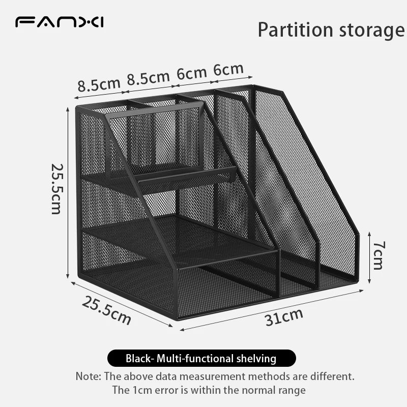 Desk Organizer with File Holder, Desk Organizers with 3 Tier Letter Trays and 2 Pen Holders, Mesh Desk Accessories & Workspace