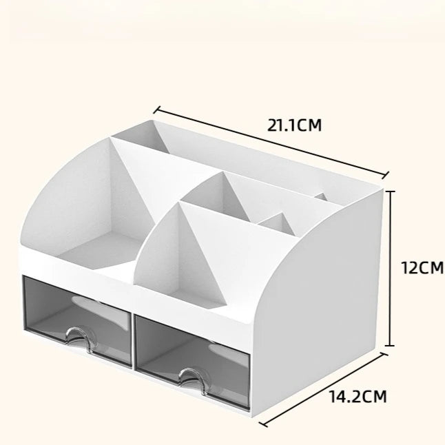 6-compartment Desk Organizer with 2 Drawers, Plastic Cosmetic Storage, Desktop Organizer Set, Pencil Holder, Perfect for Storage