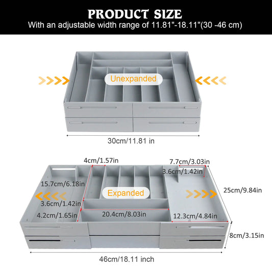2 Tier Drawer Organizer Multi Level Collapsible Expandable Desk Organizer Trays for Office Supplies, Kitchen Gadgets Utensils