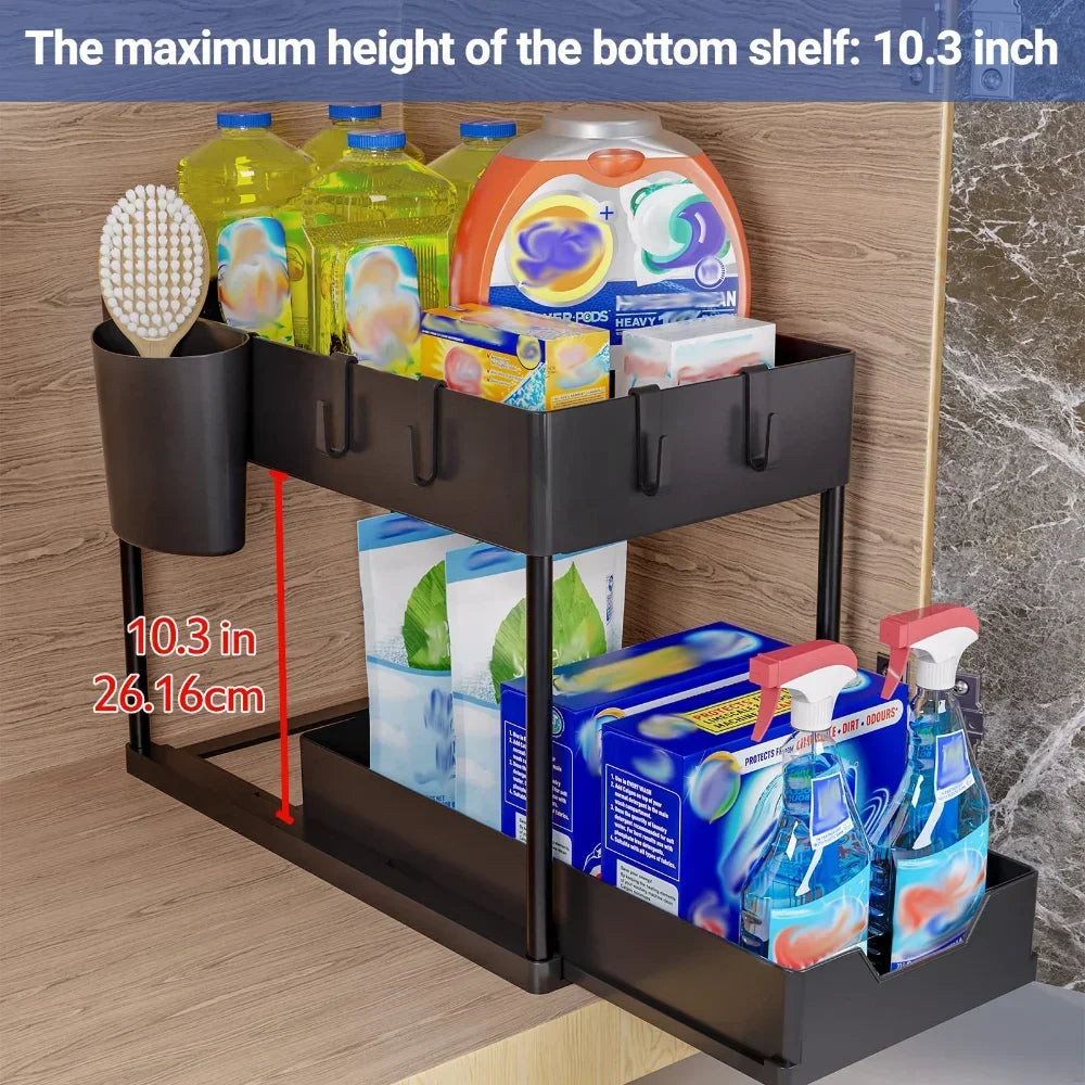 Under Sink Organizers and Storage Large Capacity Heavy Load Pull-out Under Sink Shelves with Sliding Drawer for Kitchen Bathroom