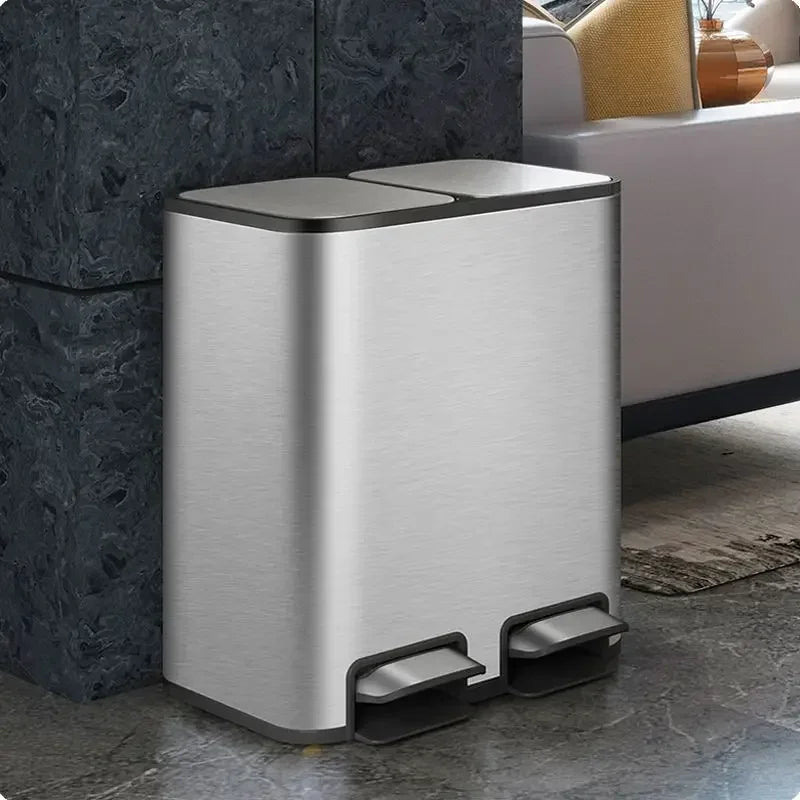 Trash Can 9L+9L Lid Double Kitchen Large Trash Bin Bathroom Bedroom Toilet Stainless Steel Litter Bins Garbage Cube with Pedal