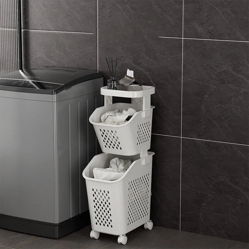 Laundry Storage Basket Multilayer Dirty Clothes Hamper Laundry Trolley With Wheels For Daily Household Bathroom Bedroom Supplies
