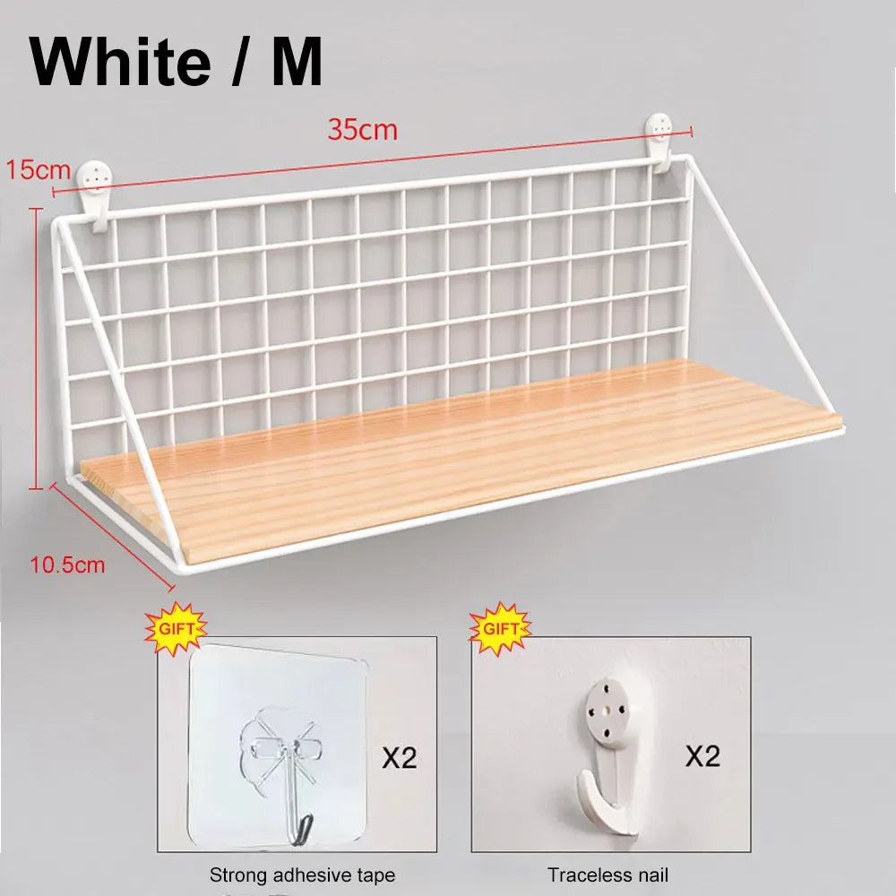 Wooden Wall Shelf with Storage Basket