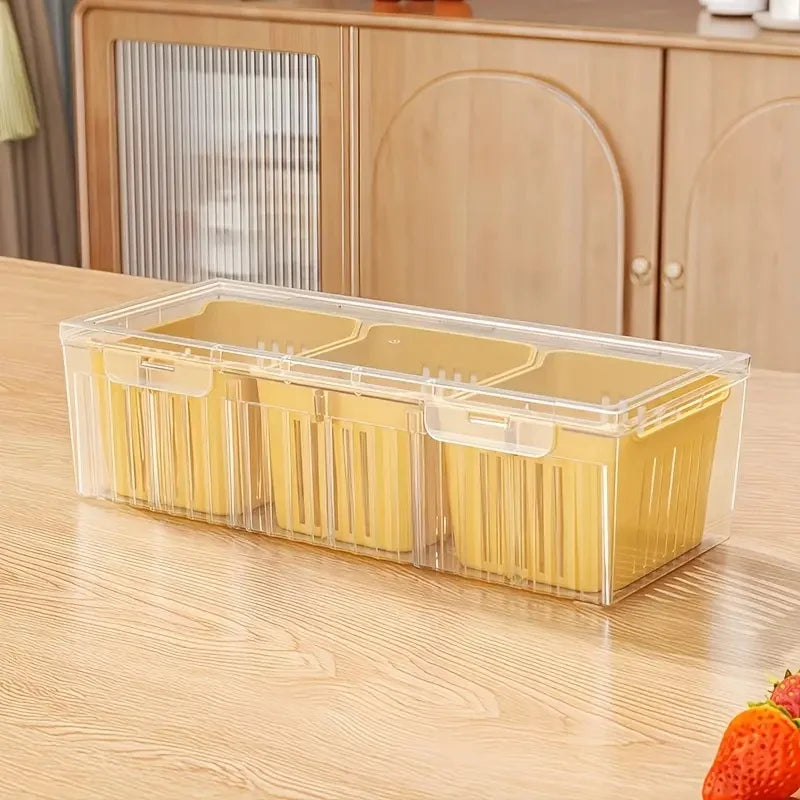 1 Set of Food Storage Containers Square Transparent Compartments for Refrigerators, Salad, Fruit, Vegetable And Condiment Boxes