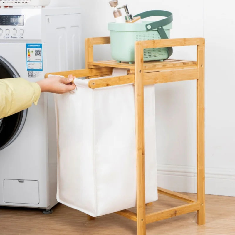 Laundry Basket Large Capacity Storage Basket Multifunctional Basket Storage Bag For Dirty Clothes Wooden Storage Shelf Home Use