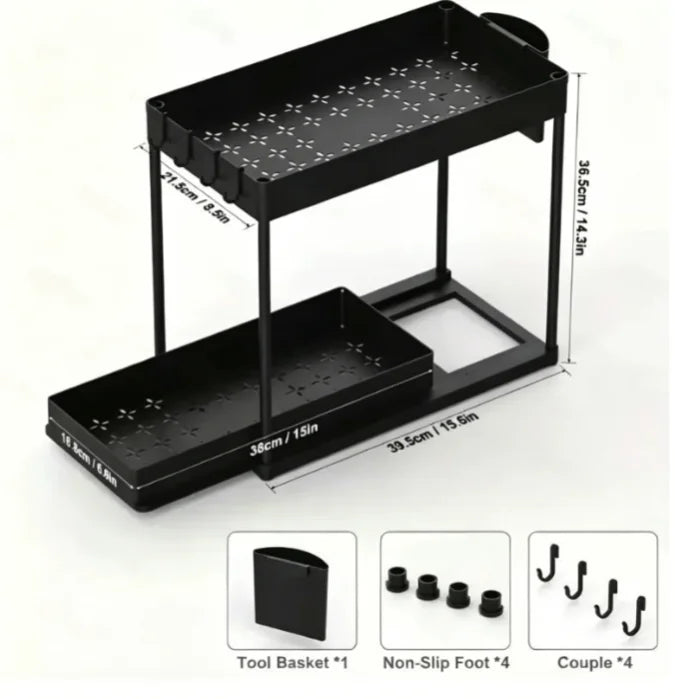1 PCS Under Sink Storage Organizer, Large-Capacity Heavy-Duty Pull-Out Under Sink Shelf with Sliding Drawer for Kitchen & Bath
