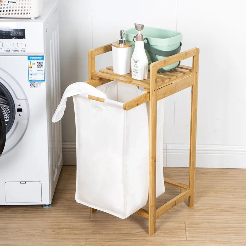 Laundry Basket Large Capacity Storage Basket Multifunctional Basket Storage Bag For Dirty Clothes Wooden Storage Shelf Home Use