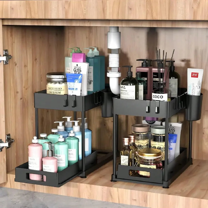 1 PCS Under Sink Storage Organizer, Large-Capacity Heavy-Duty Pull-Out Under Sink Shelf with Sliding Drawer for Kitchen & Bath