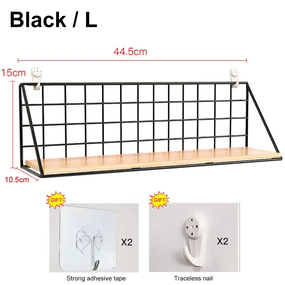 Wooden Wall Shelf with Storage Basket