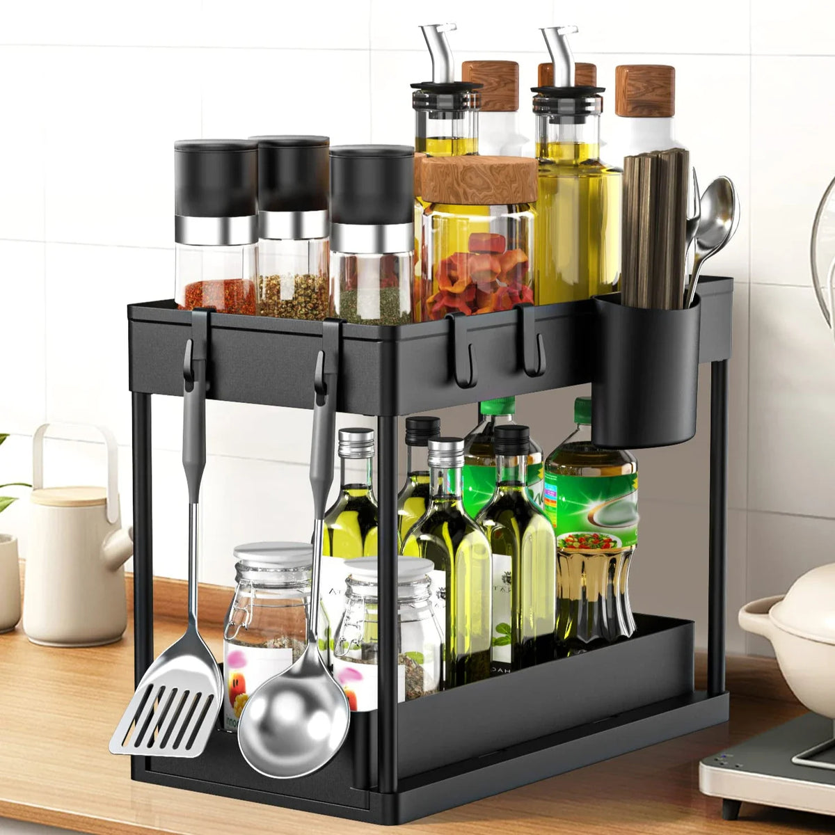 Under Sink Organizers and Storage Large Capacity Heavy Load Pull-out Under Sink Shelves with Sliding Drawer for Kitchen Bathroom