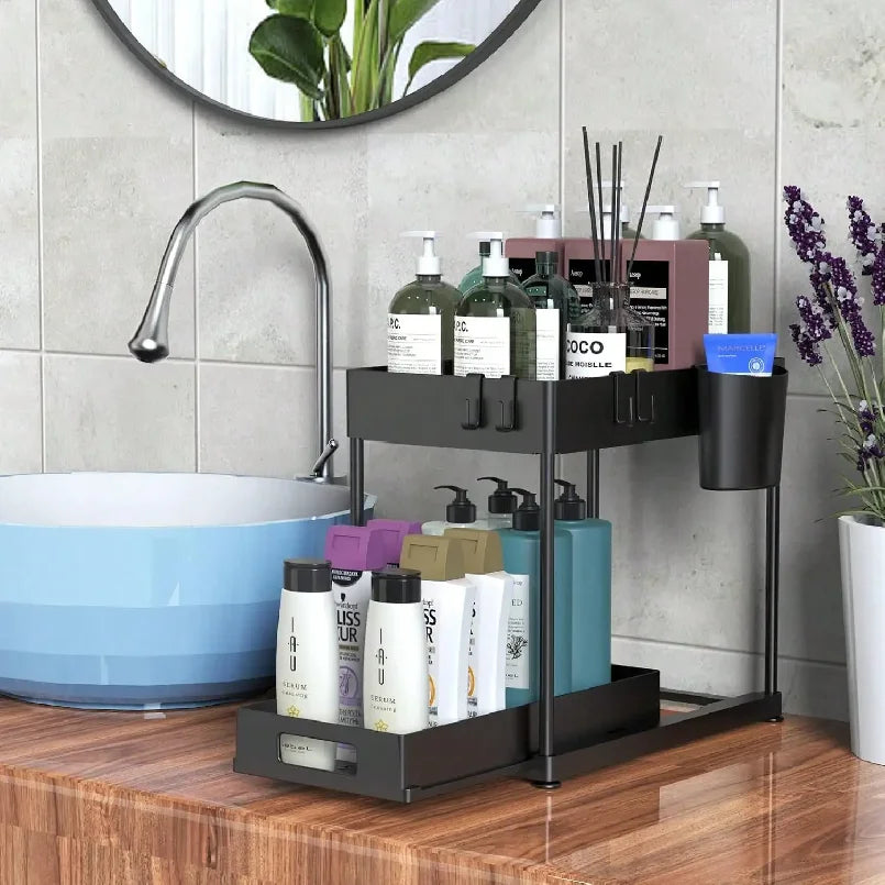 1 PCS Under Sink Storage Organizer, Large-Capacity Heavy-Duty Pull-Out Under Sink Shelf with Sliding Drawer for Kitchen & Bath