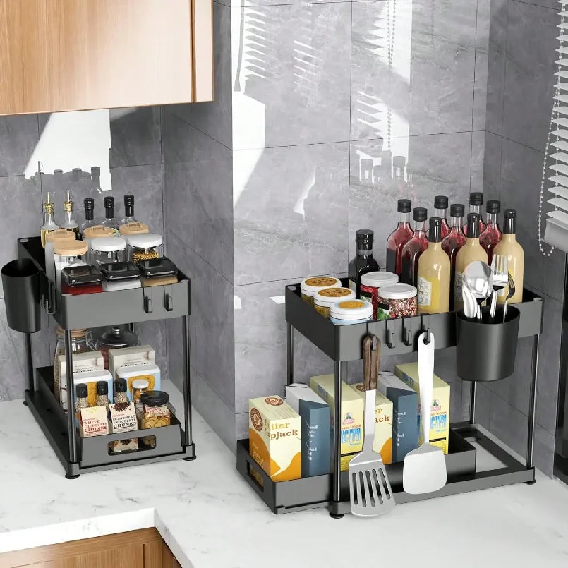1 PCS Under Sink Storage Organizer, Large-Capacity Heavy-Duty Pull-Out Under Sink Shelf with Sliding Drawer for Kitchen & Bath