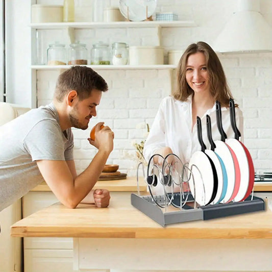 Expandable Pans Organizer Rack Kitchen Cabinet Pan Rack Drawer Expanding Cookware Space Saving Kitchen Cabinet Organizer Holde