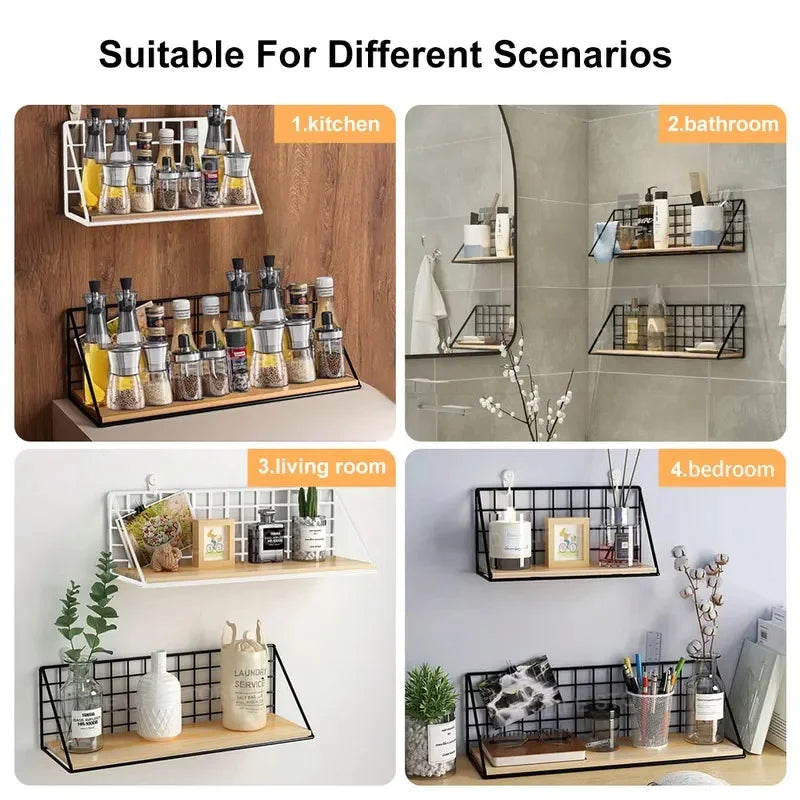 Wooden Wall Shelf with Storage Basket