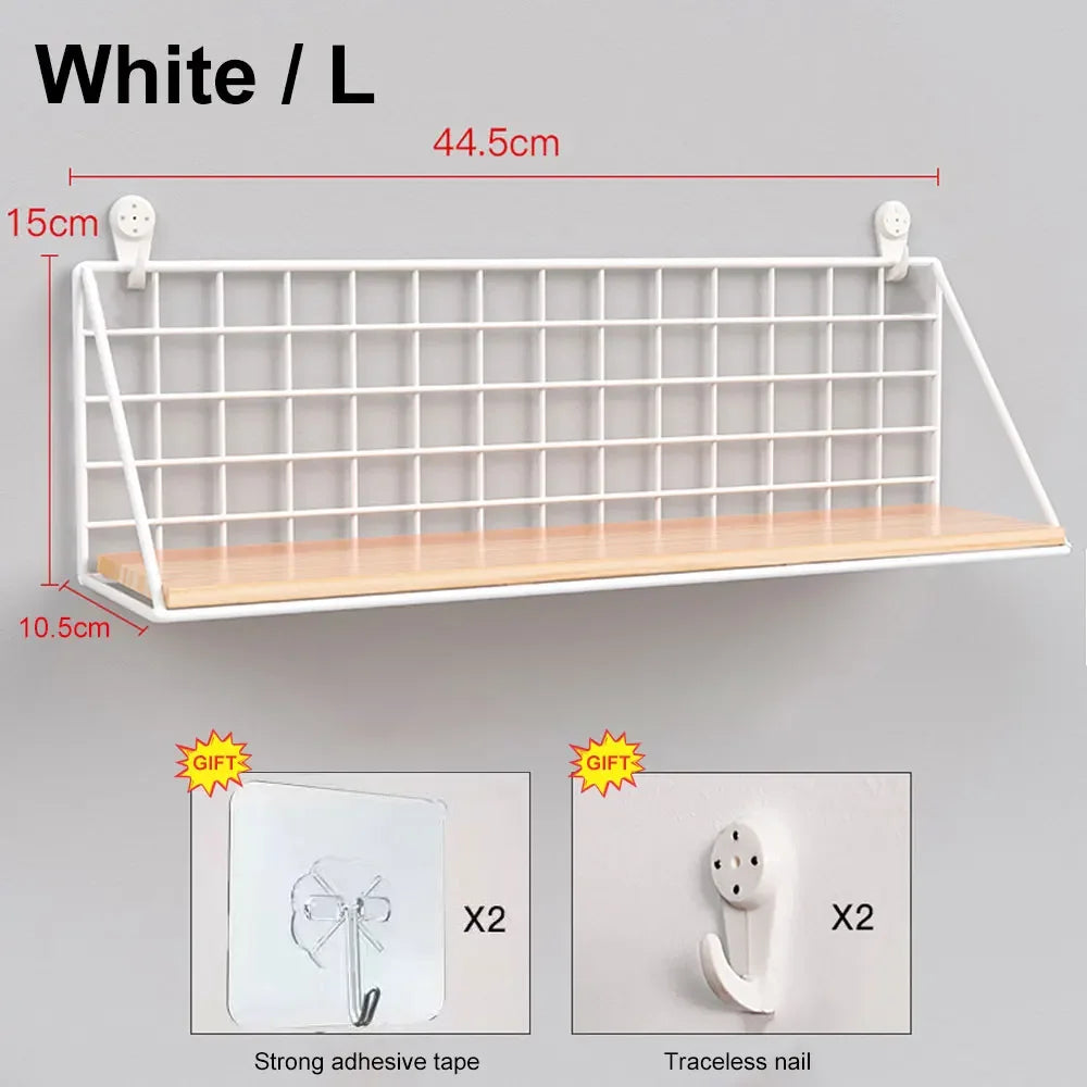 Wooden Wall Shelf with Storage Basket