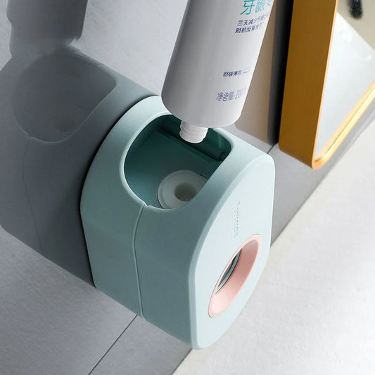 Automatic Toothpaste Dispenser Wall Mount Toothpaste Squeezer with Toothbrush Holder for Family Shower Bathroom Accessories
