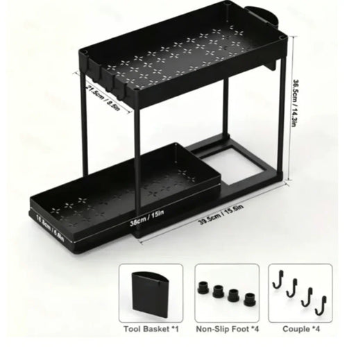 1 PCS Under Sink Storage Organizer, Large-Capacity Heavy-Duty Pull-Out Under Sink Shelf with Sliding Drawer for Kitchen & Bath