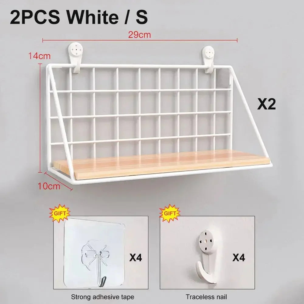 Wooden Wall Shelf with Storage Basket