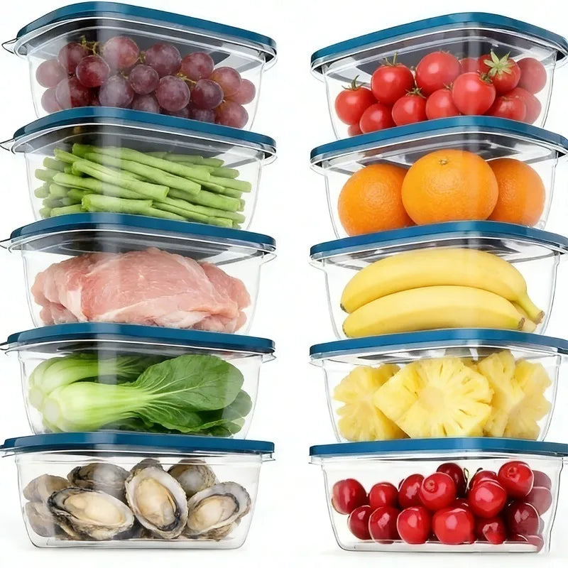 10 Sets of Food Preservation Boxes, Stackable and Sealed Storage, Rectangular Design Saves Space, Durable and Reusable Materials
