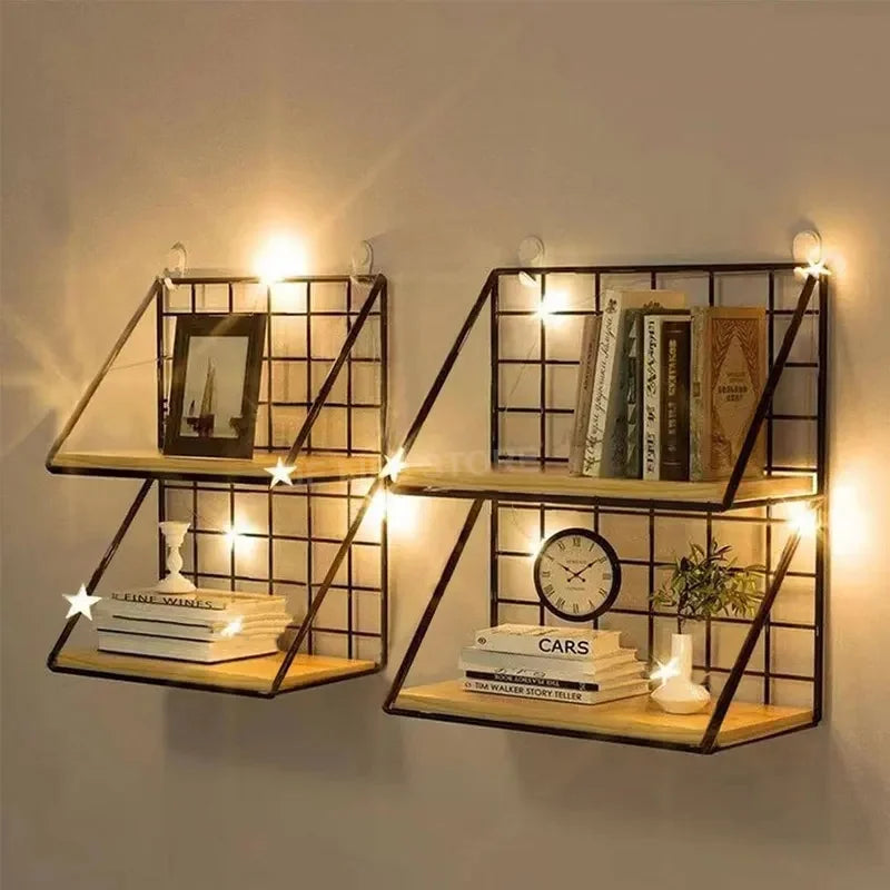Wooden Wall Shelf with Storage Basket