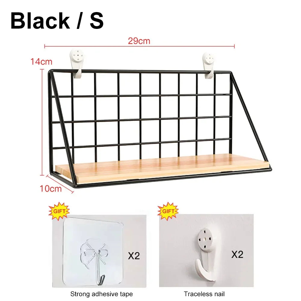 Wooden Wall Shelf with Storage Basket