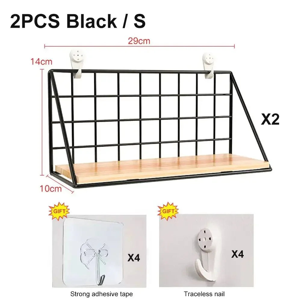 Wooden Wall Shelf with Storage Basket