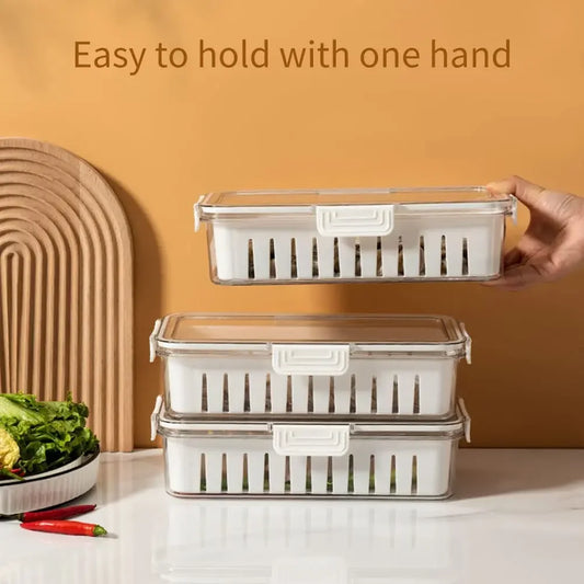 Plastic Stackable Food Storage Containers for Refrigerator Fresh Storage Box with Lids and Drain Tray Kitchen Organizer