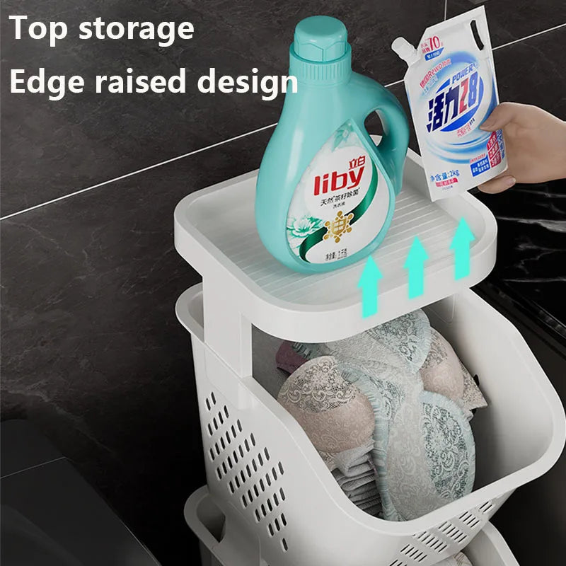 Laundry Storage Basket Multilayer Dirty Clothes Hamper Laundry Trolley With Wheels For Daily Household Bathroom Bedroom Supplies