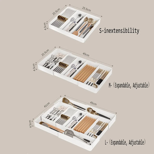 Drawer Organizer, Cutlery Tray for Kitchen Drawer, Expandable Utensil with Compartment, Spoons Forks Knives Cutlery Holder