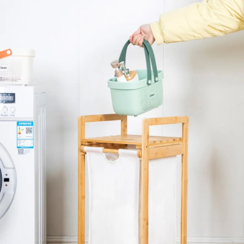 Laundry Basket Large Capacity Storage Basket Multifunctional Basket Storage Bag For Dirty Clothes Wooden Storage Shelf Home Use