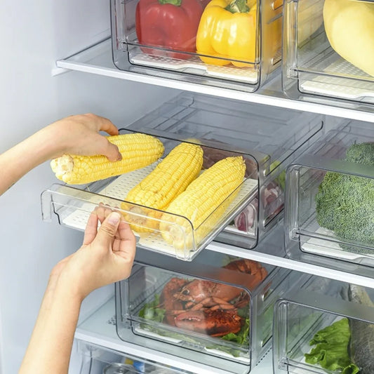 Stackable Food Storage Drawer Transparent Large Capacity Food Container with Drain Tray Reusable Space Saving
