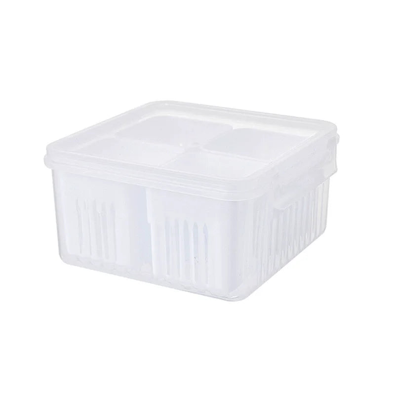 4/6 Grid Food Storage Box with Lids Kitchen Food Meat Onion Ginger Garlic Vegetable Fruit Fresh-keeping Storage Drain Basket Box