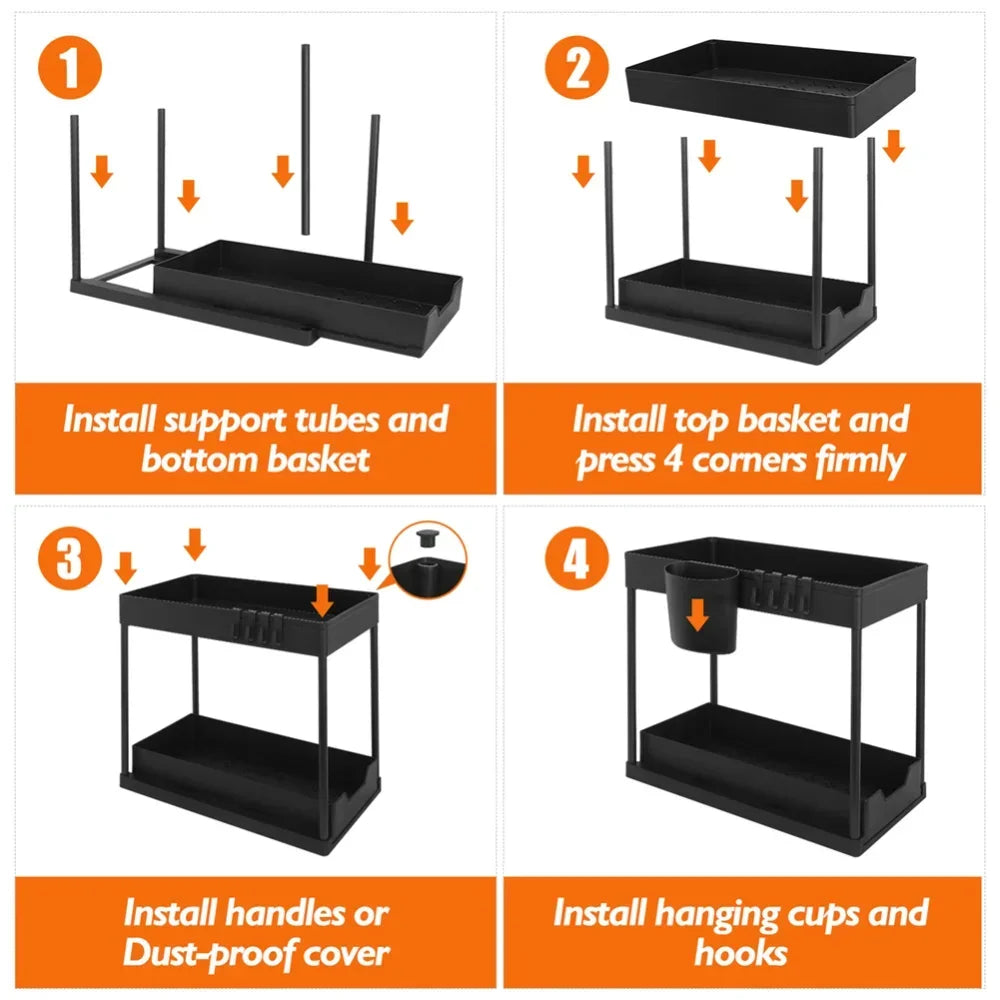 Under Sink Organizers and Storage Large Capacity Heavy Load Pull-out Under Sink Shelves with Sliding Drawer for Kitchen Bathroom
