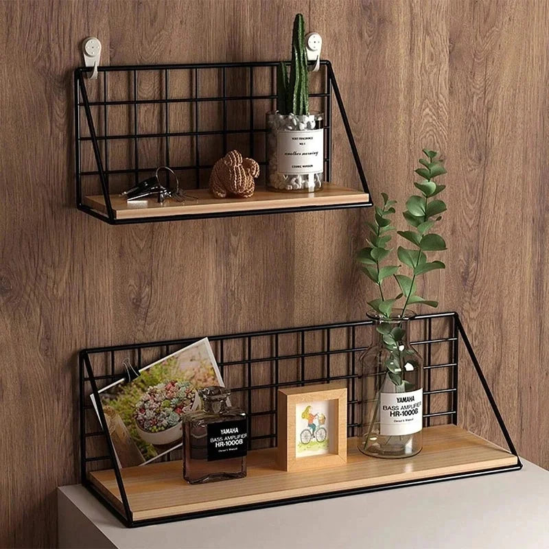 Wooden Wall Shelf with Storage Basket