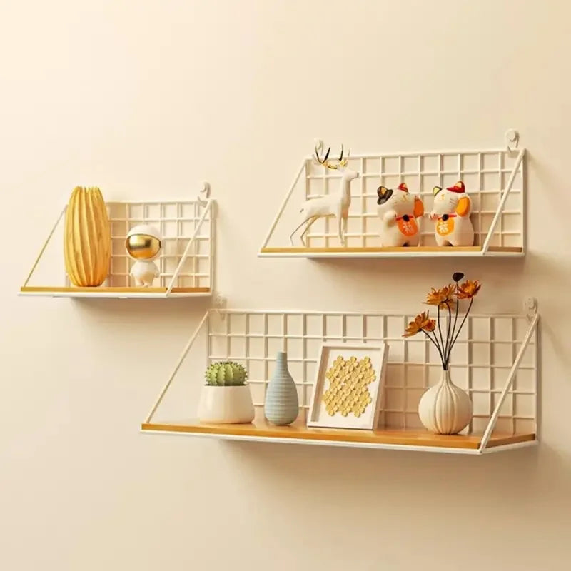 Wooden Wall Shelf with Storage Basket
