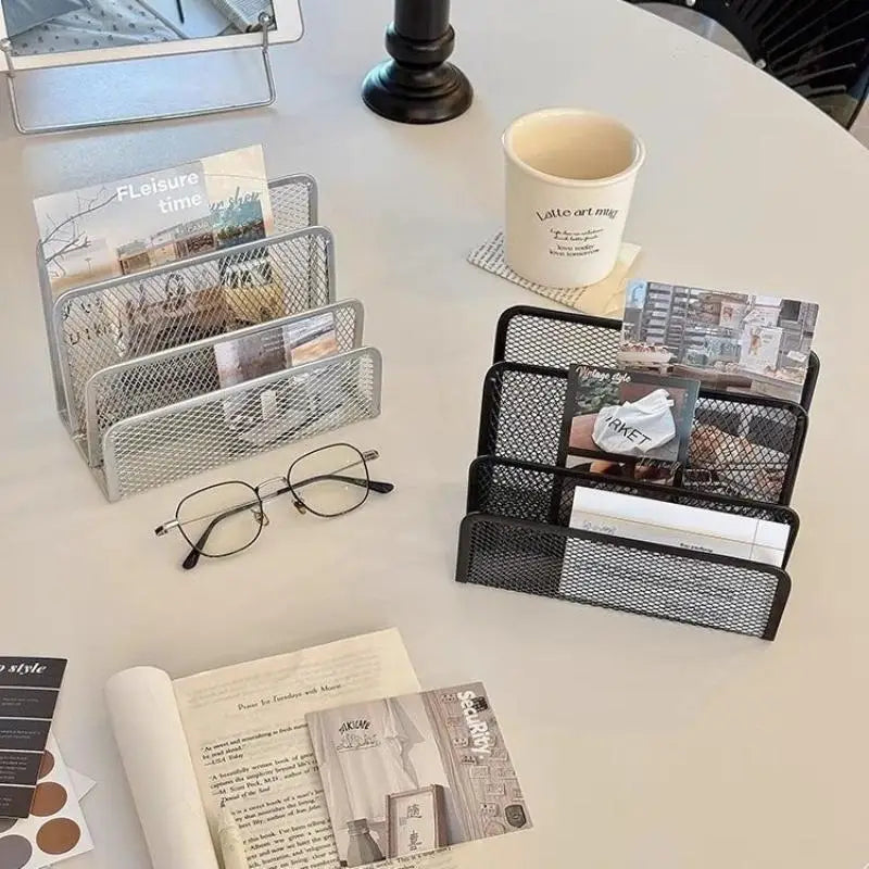 Desk Mail Organizer, 2 Pack Office Small Letter Sorter Desktop File Organizer Metal Mesh With 3 Vertical Upright Compartments