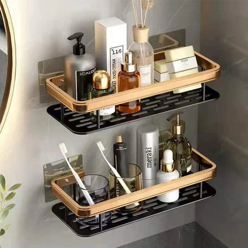 Bathroom Shelf Kitchen Storage Organizer Aluminum Alloy Shampoo Rack Shower Shelf Bathroom Accessories No Drill Shelf