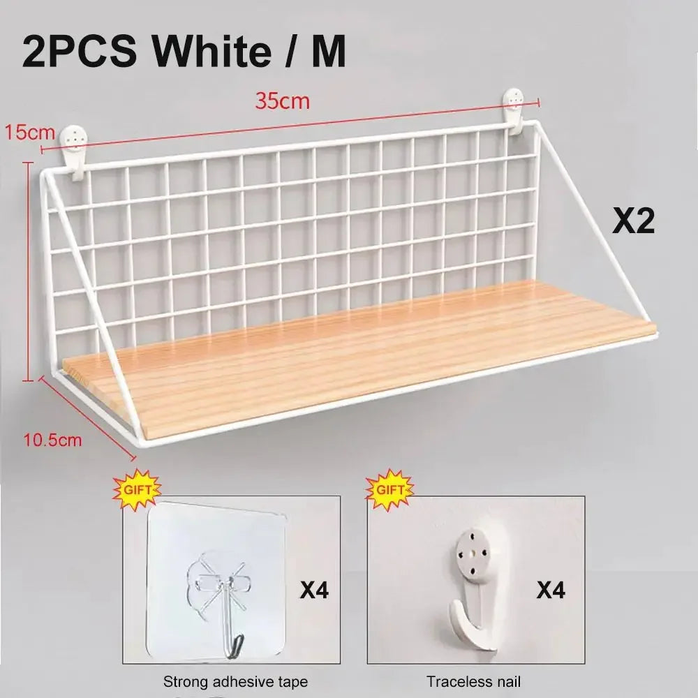 Wooden Wall Shelf with Storage Basket