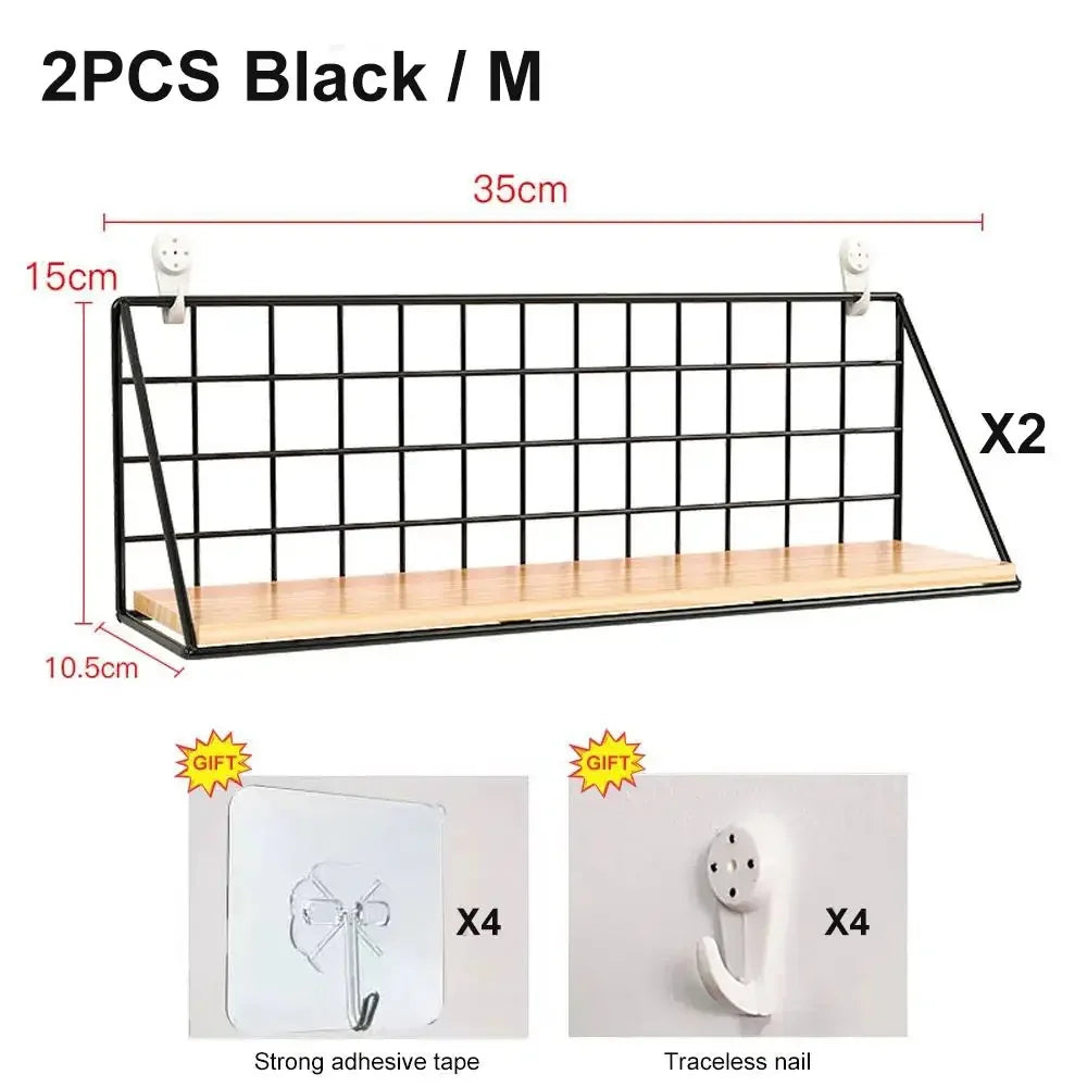 Wooden Wall Shelf with Storage Basket