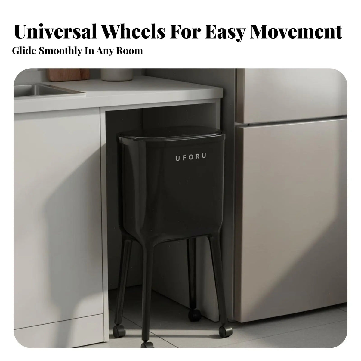 Trash Can with Wheels Large Capacity Press Top Garbage Can Rolling Kitchen Garbage Bin No-Bend Design Slim Kitchen Waste Basket