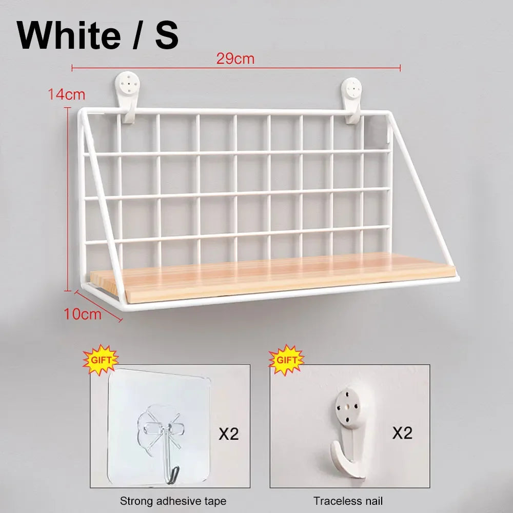 Wooden Wall Shelf with Storage Basket