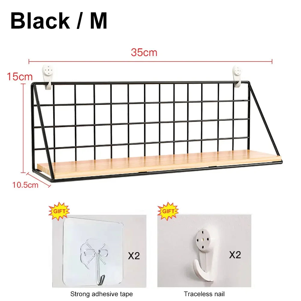 Wooden Wall Shelf with Storage Basket